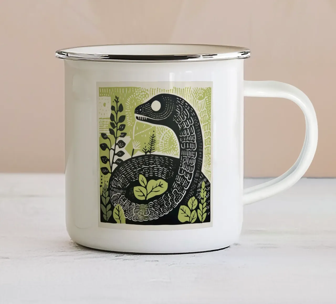 Serpente verde 3 tazza in smalto da Minimal Animal Art