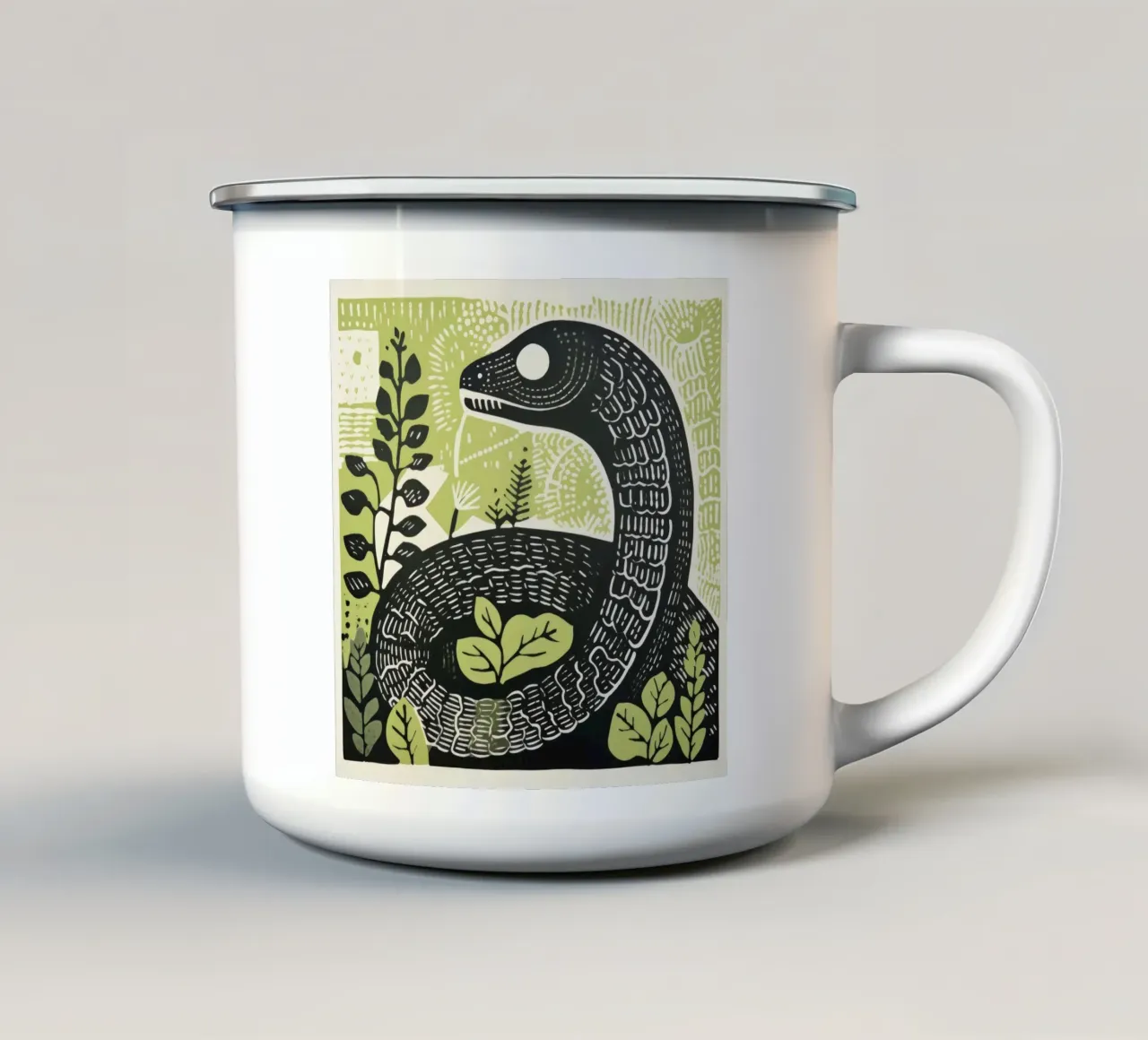 Serpente verde 3 tazza in smalto da Minimal Animal Art