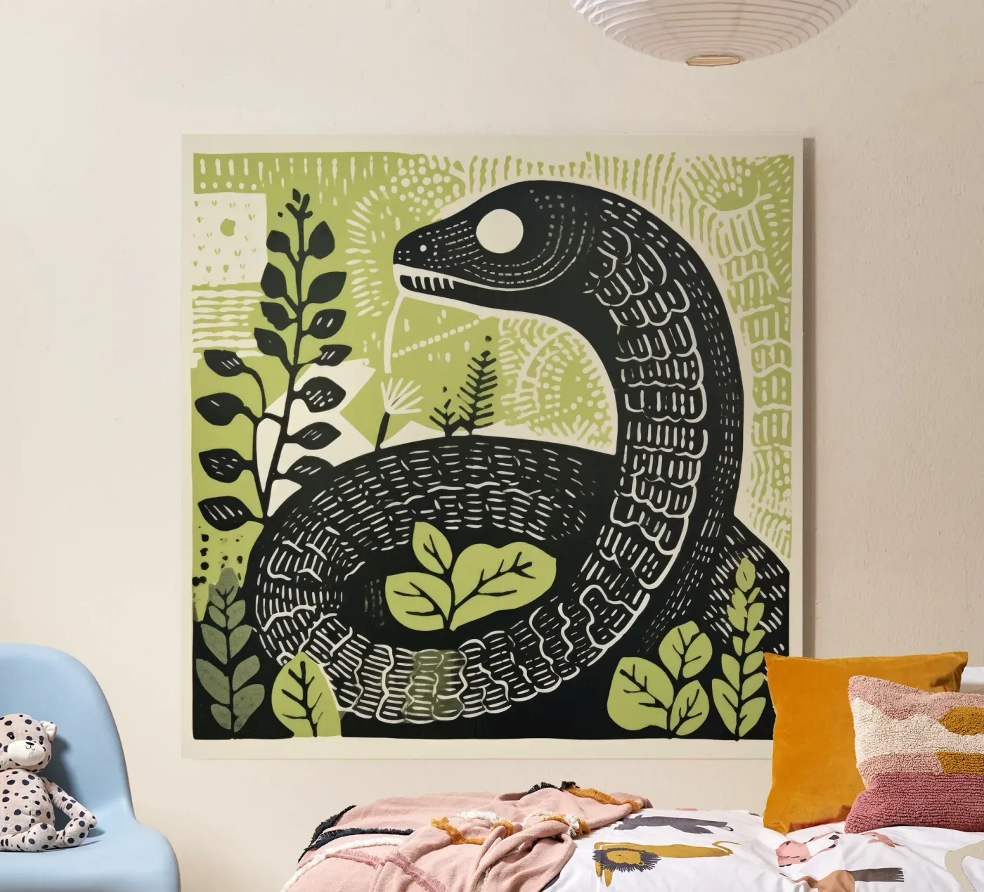 Green Snake acryl van Minimal Animal Art