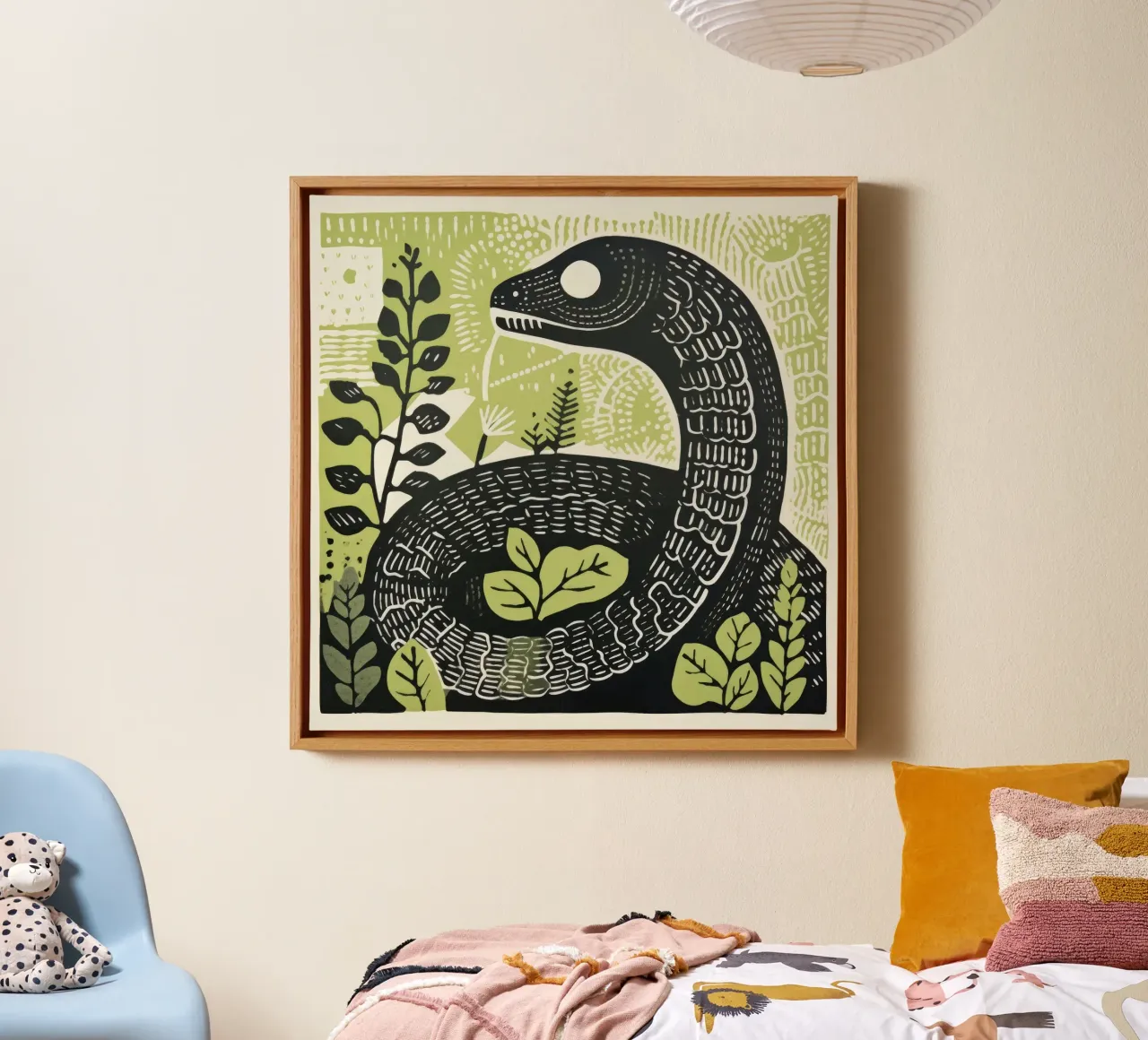 Serpente verde 3 tela con Cornice a cassetta da Minimal Animal Art