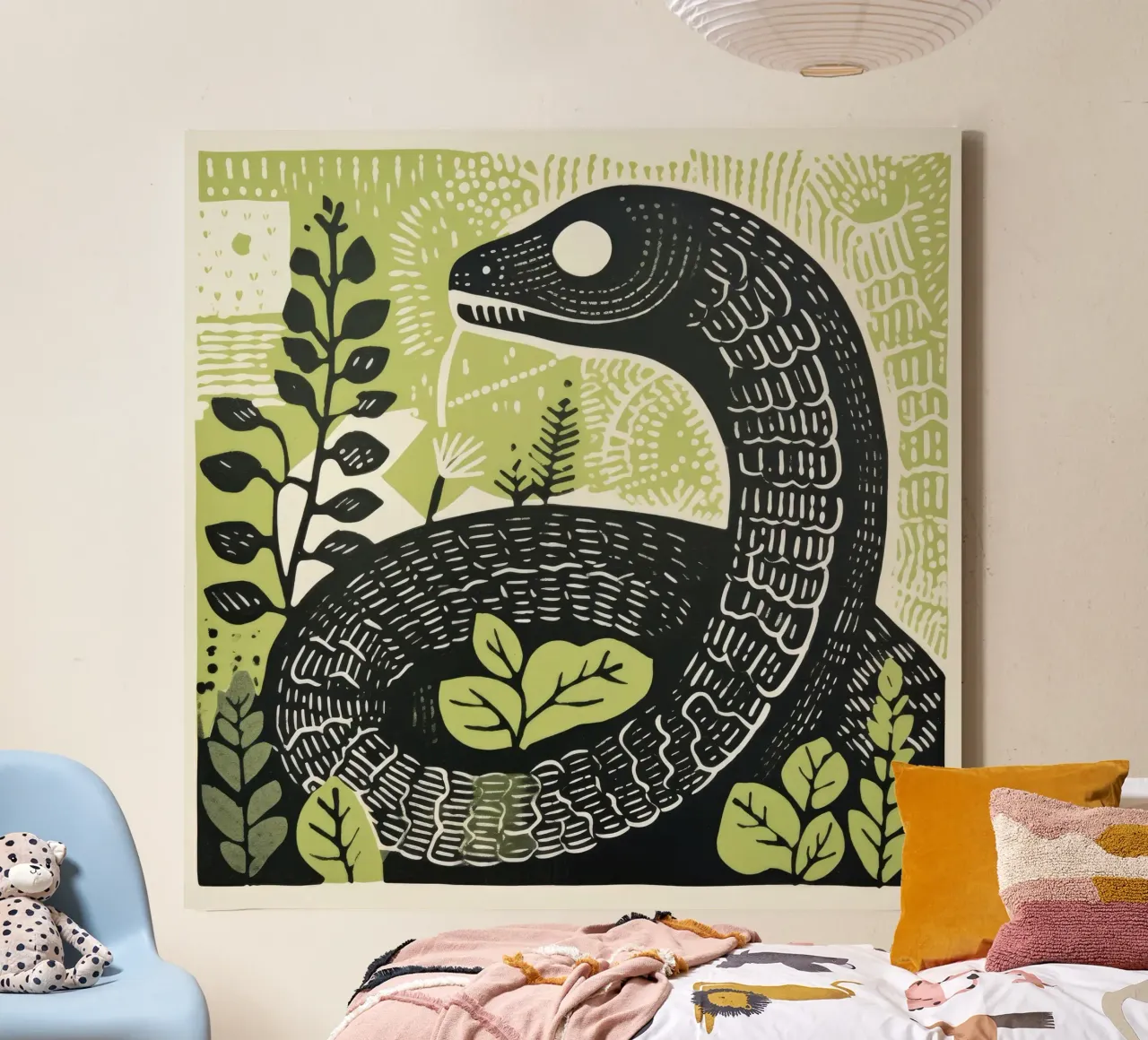 Serpente verde 3 tela con Cornice a cassetta da Minimal Animal Art