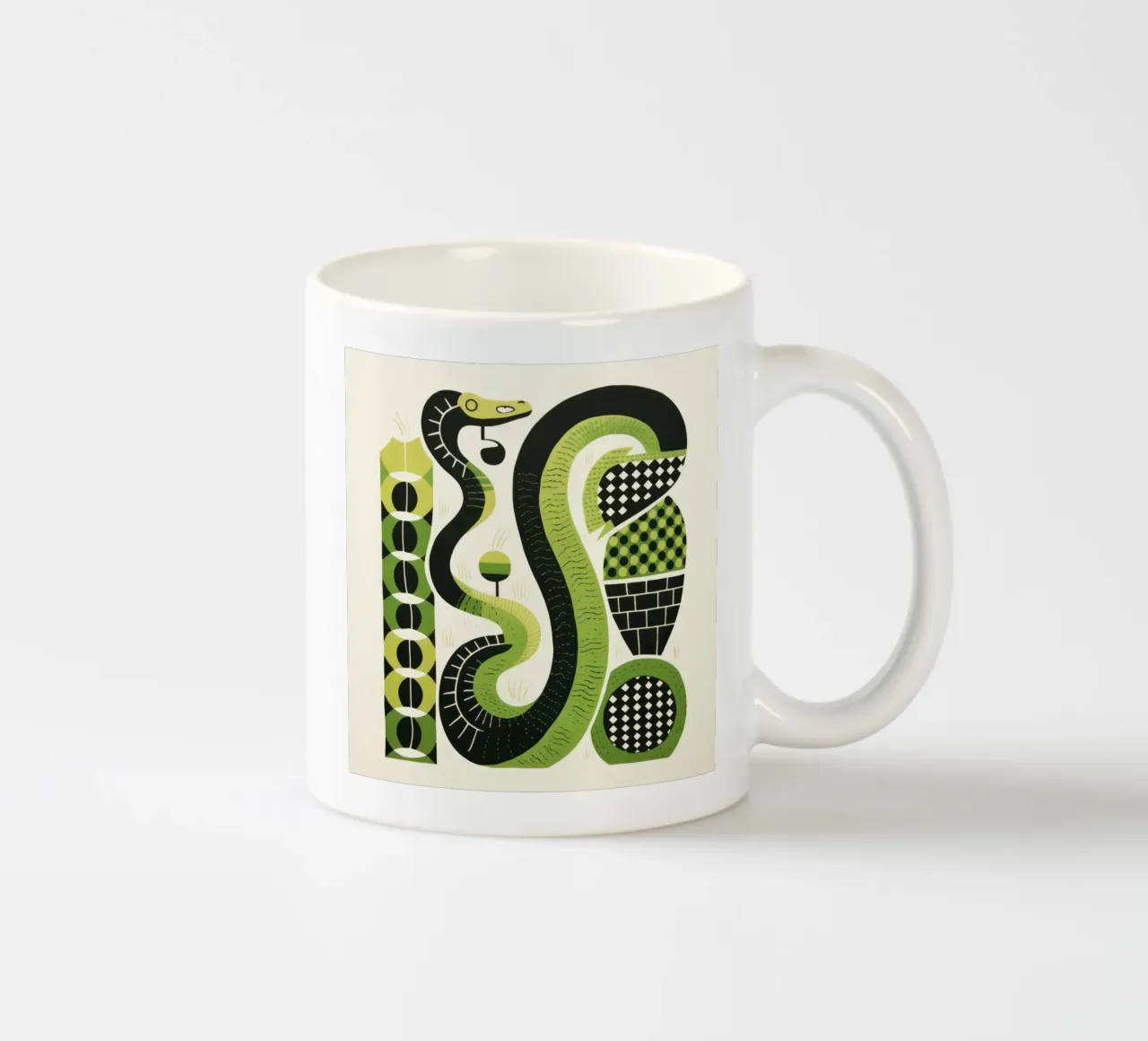 Serpente verde 4 tazza in ceramica da Minimal Animal Art