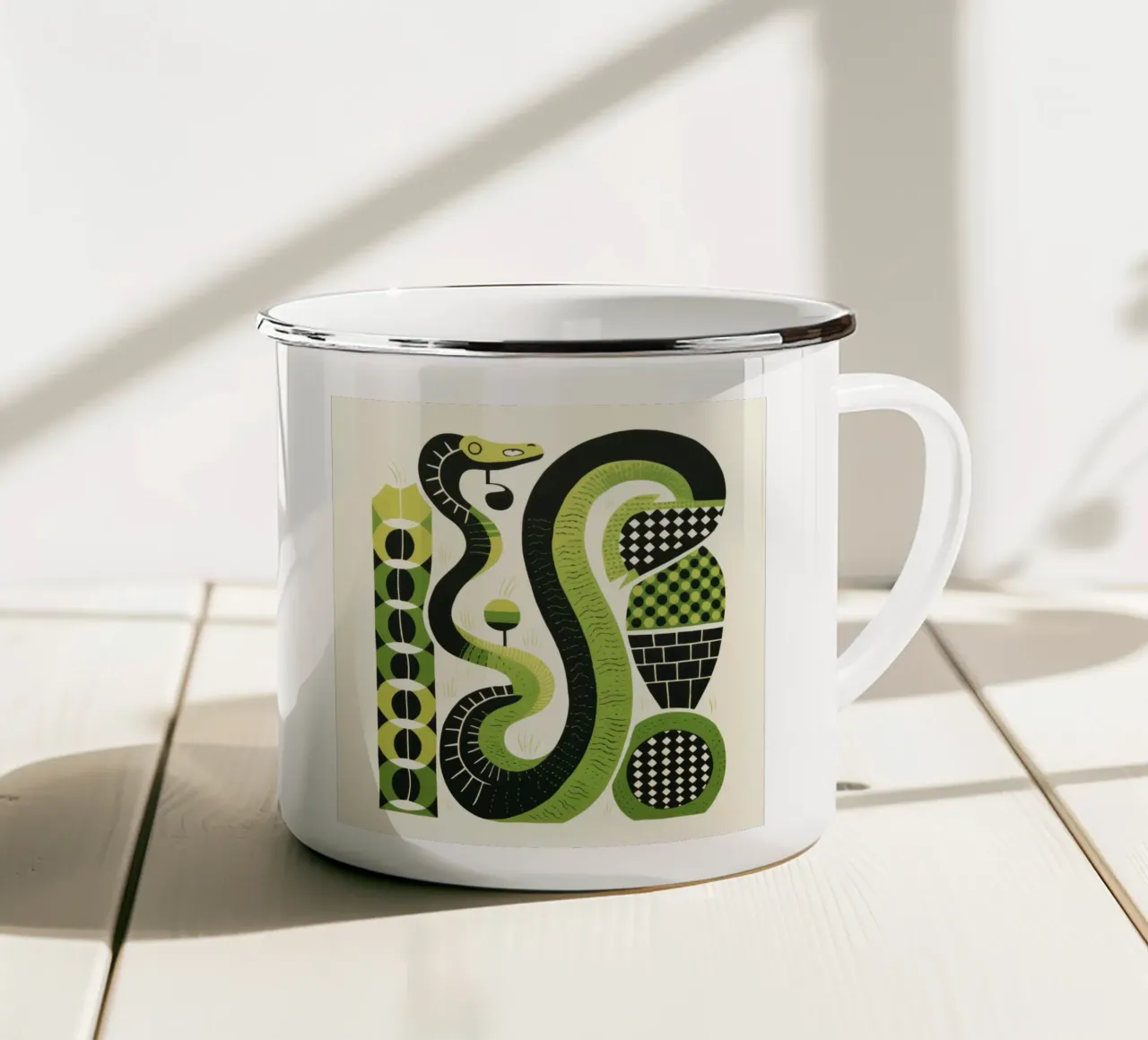 Serpente verde 4 tazza in smalto da Minimal Animal Art