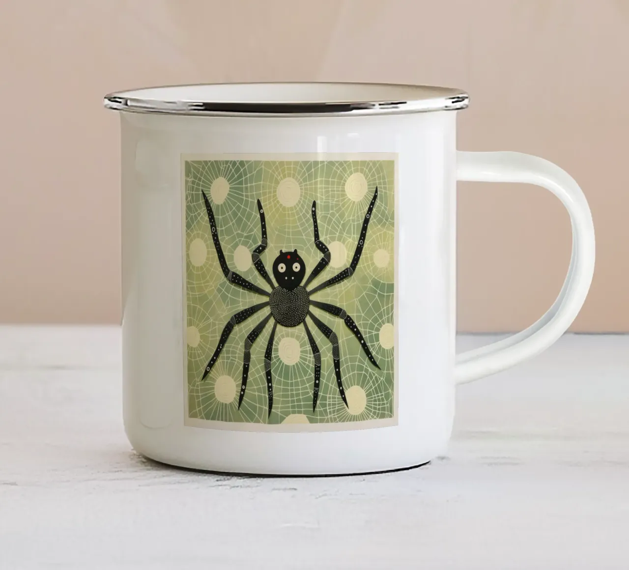 Ragno verde 1 tazza in smalto da Minimal Animal Art