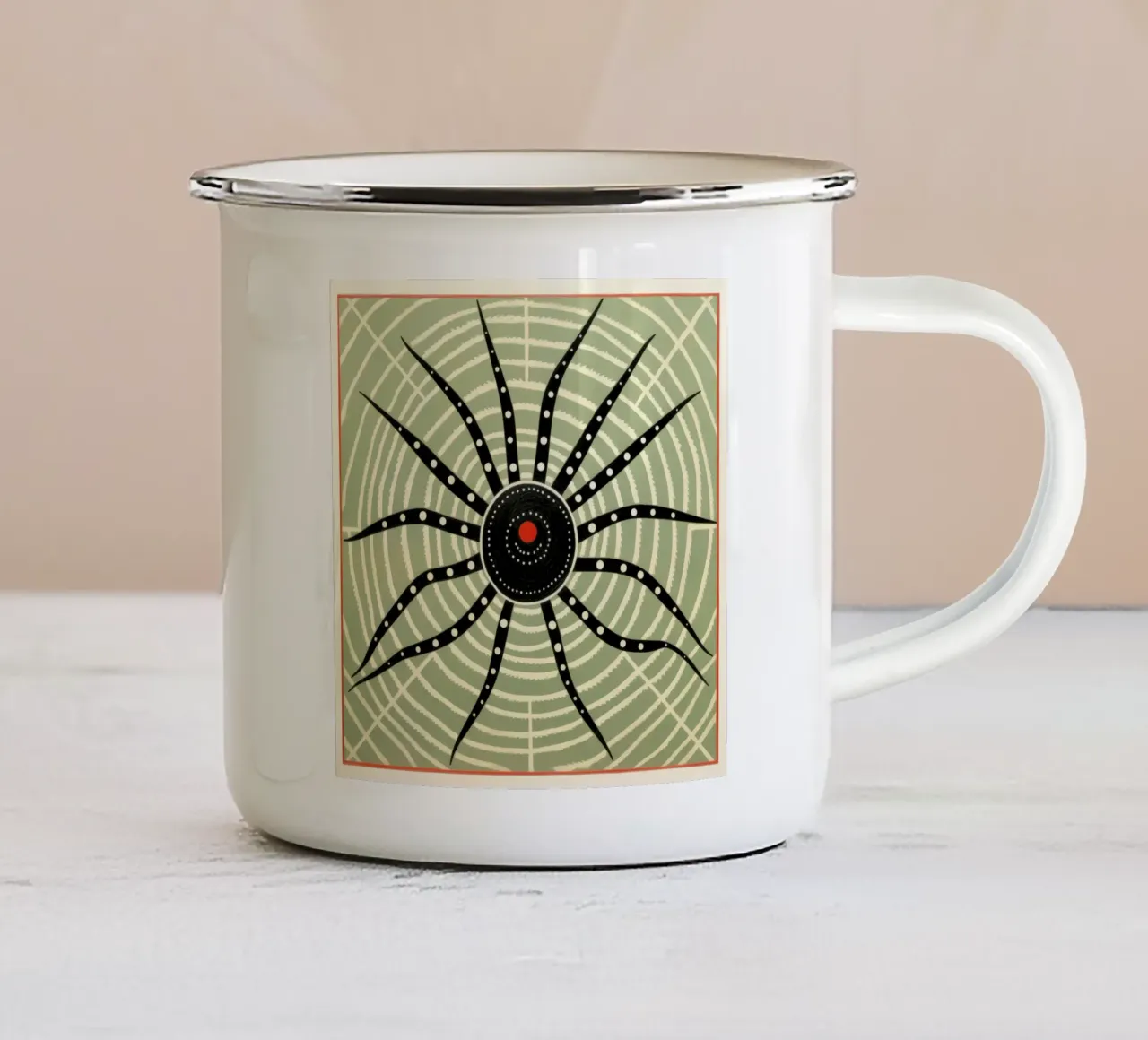 Ragno verde 4 tazza in smalto da Minimal Animal Art