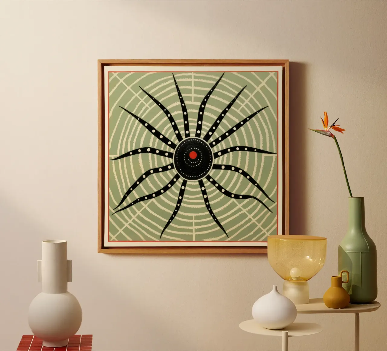 Ragno verde 4 tela con Cornice a cassetta da Minimal Animal Art