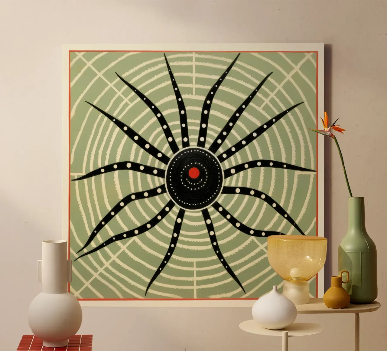 Ragno verde 4 tela con Cornice a cassetta da Minimal Animal Art