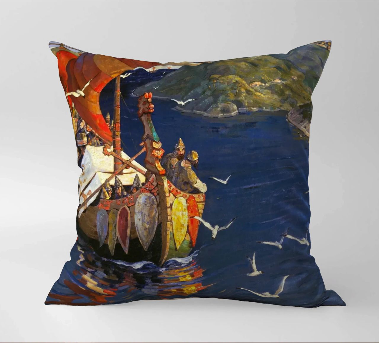 Nicholas Roerich - Guests from Overseas decorative cushion by Timeless Artworks