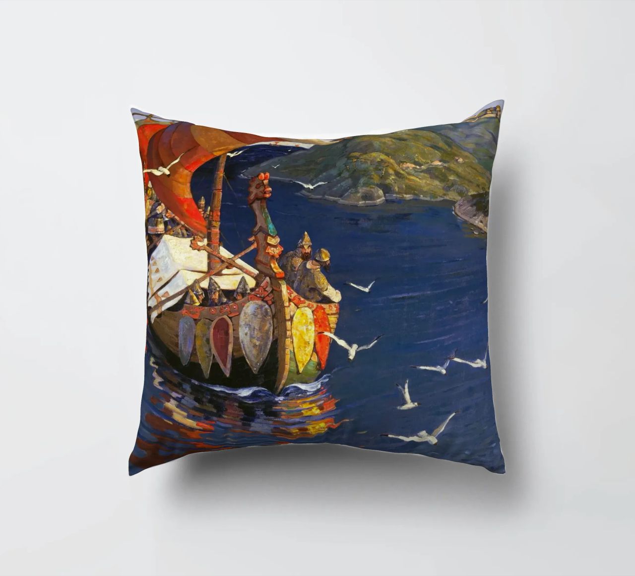 Nicholas Roerich - Guests from Overseas decorative cushion by Timeless Artworks