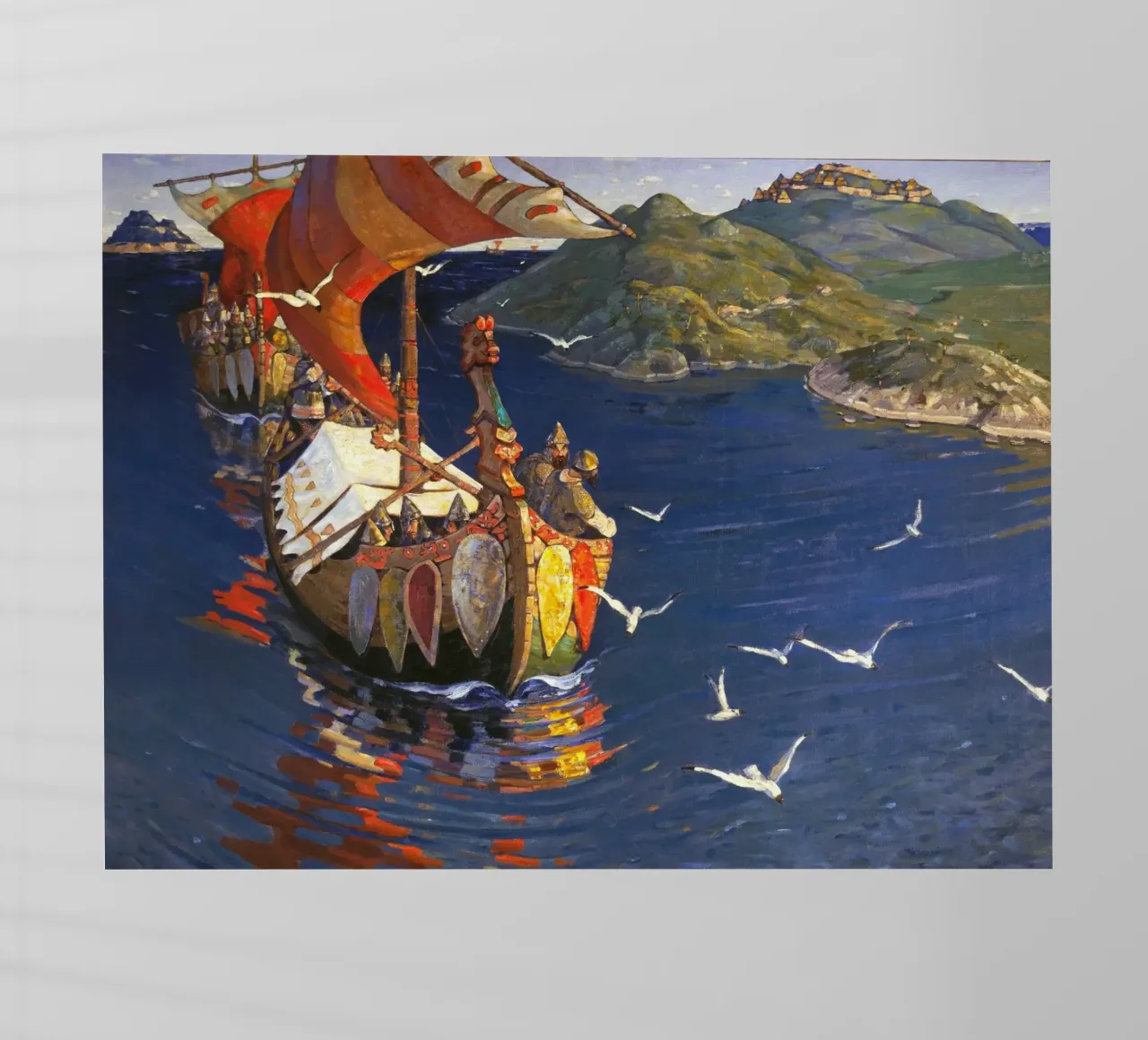 Nicholas Roerich - Ospiti da oltreoceano pellicola backlit da Timeless Artworks