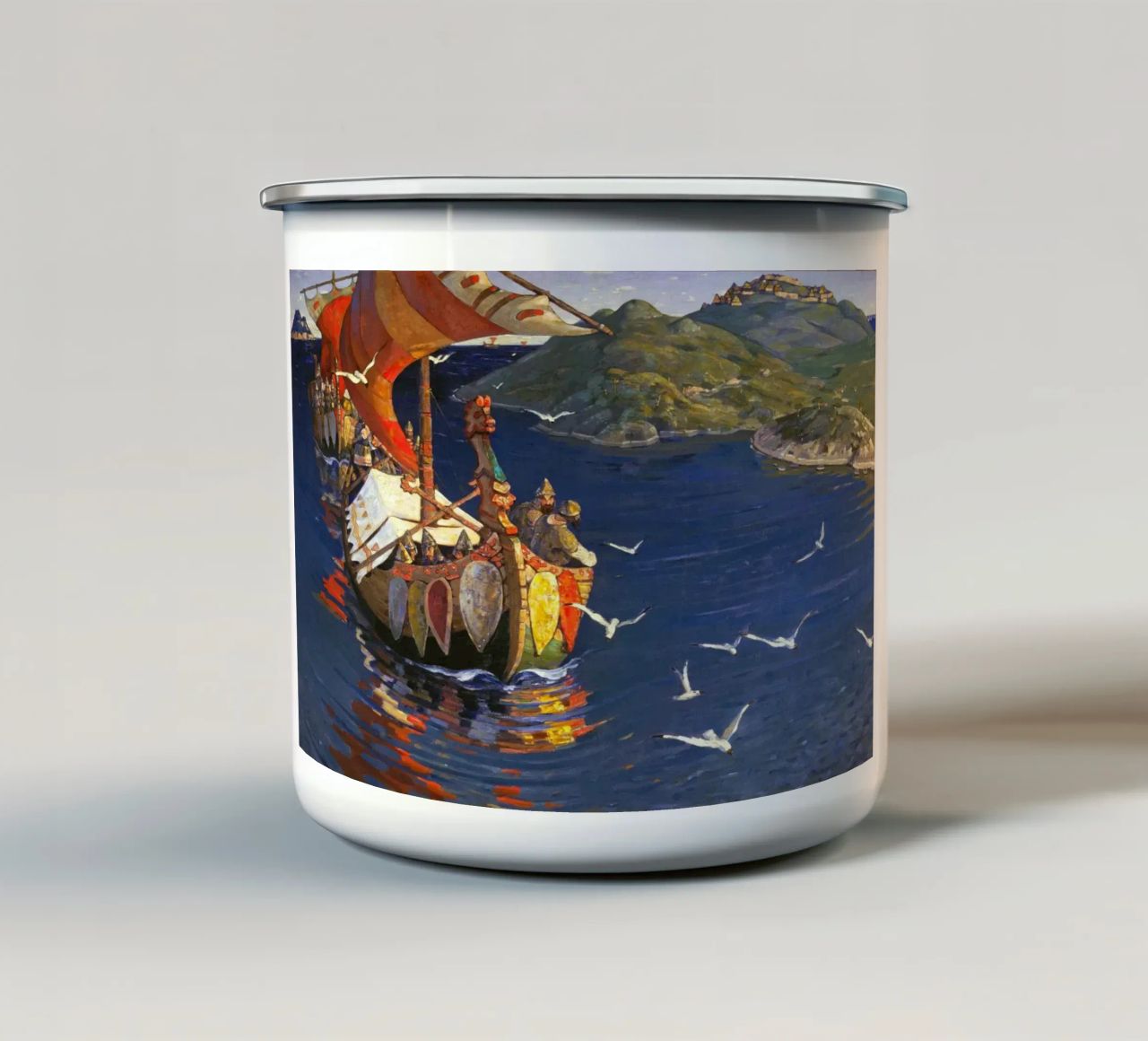 Nicholas Roerich - Guests from Overseas enamel mug by Timeless Artworks