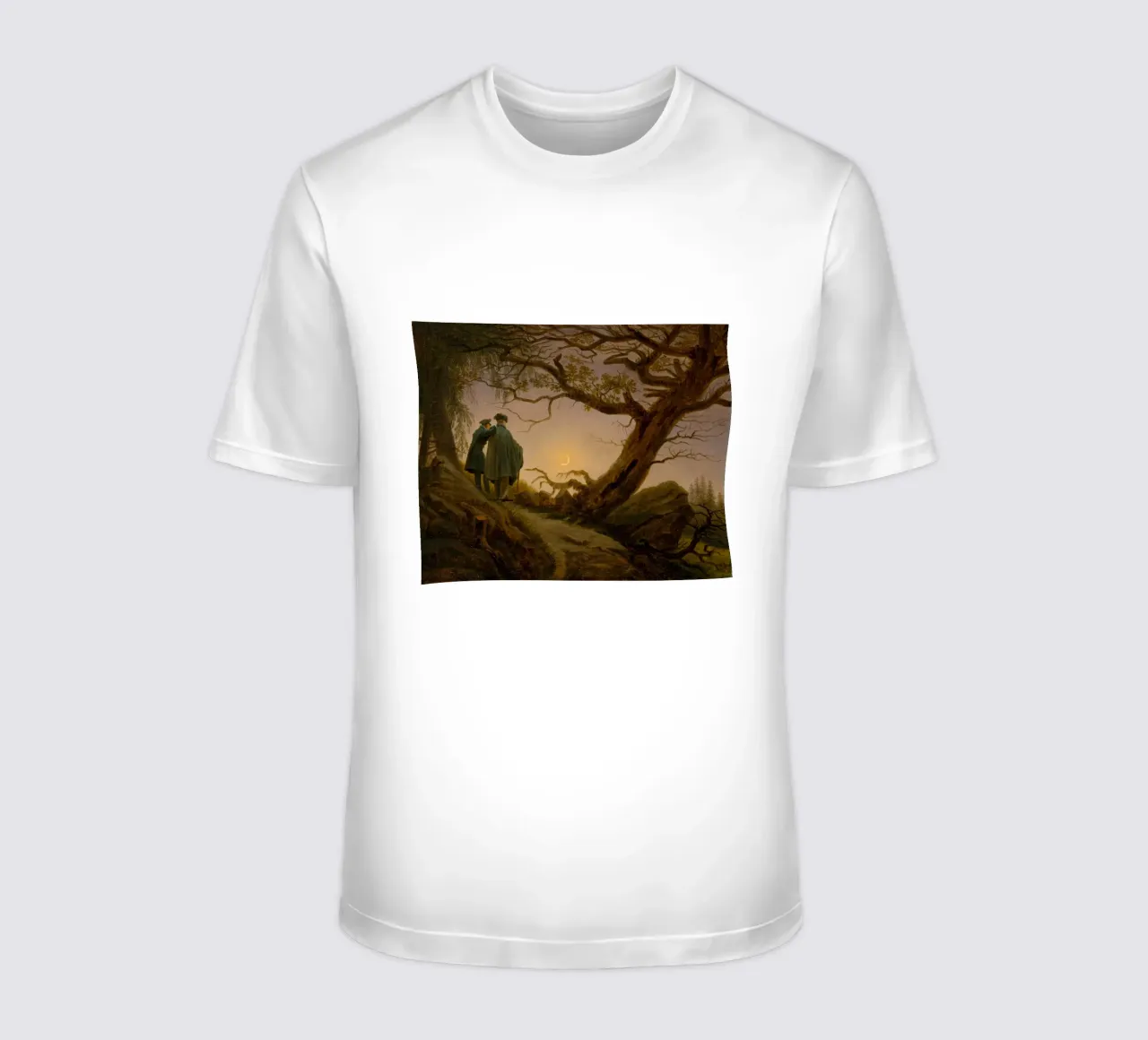 Caspar David Friedrich - Twee mannen die de maan aanschouwen t-shirt van Timeless Artworks