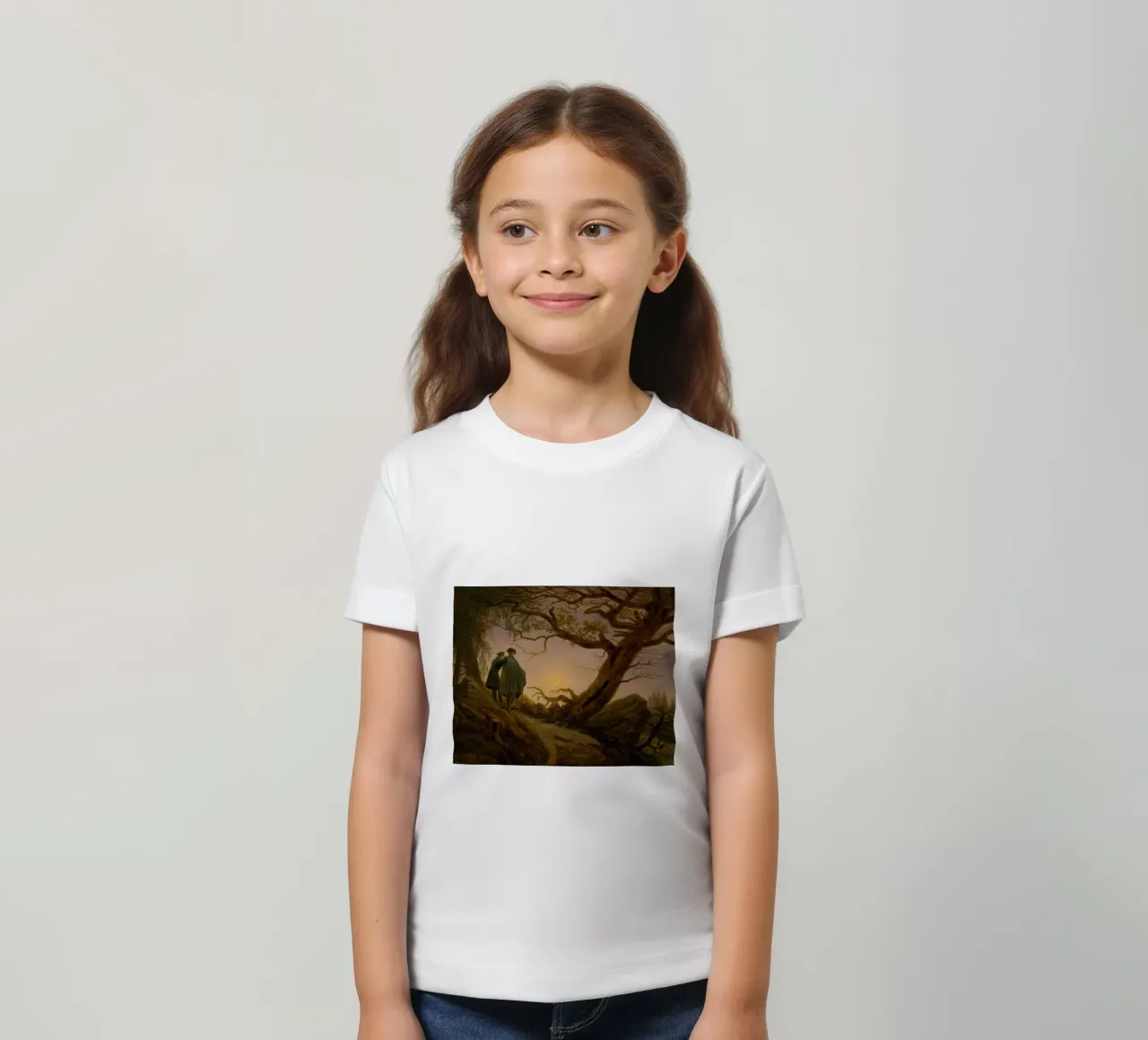 Caspar David Friedrich - Two Men Contemplating the Moon kids t-shirt by Timeless Artworks