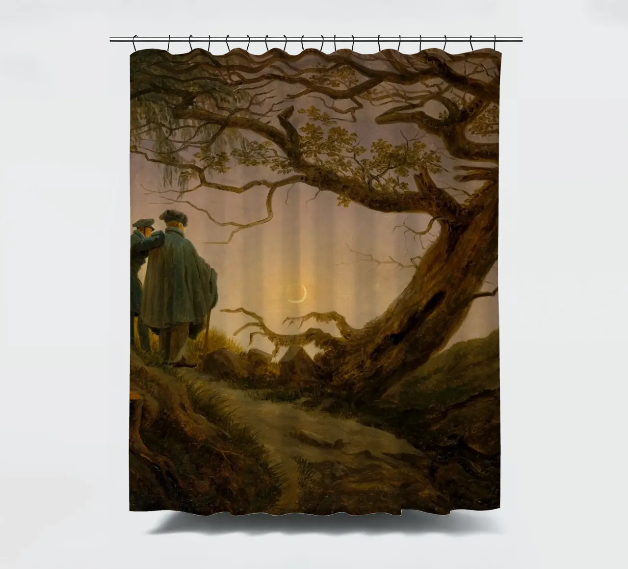 Caspar David Friedrich - Twee mannen die de maan aanschouwen douchegordijn van Timeless Artworks