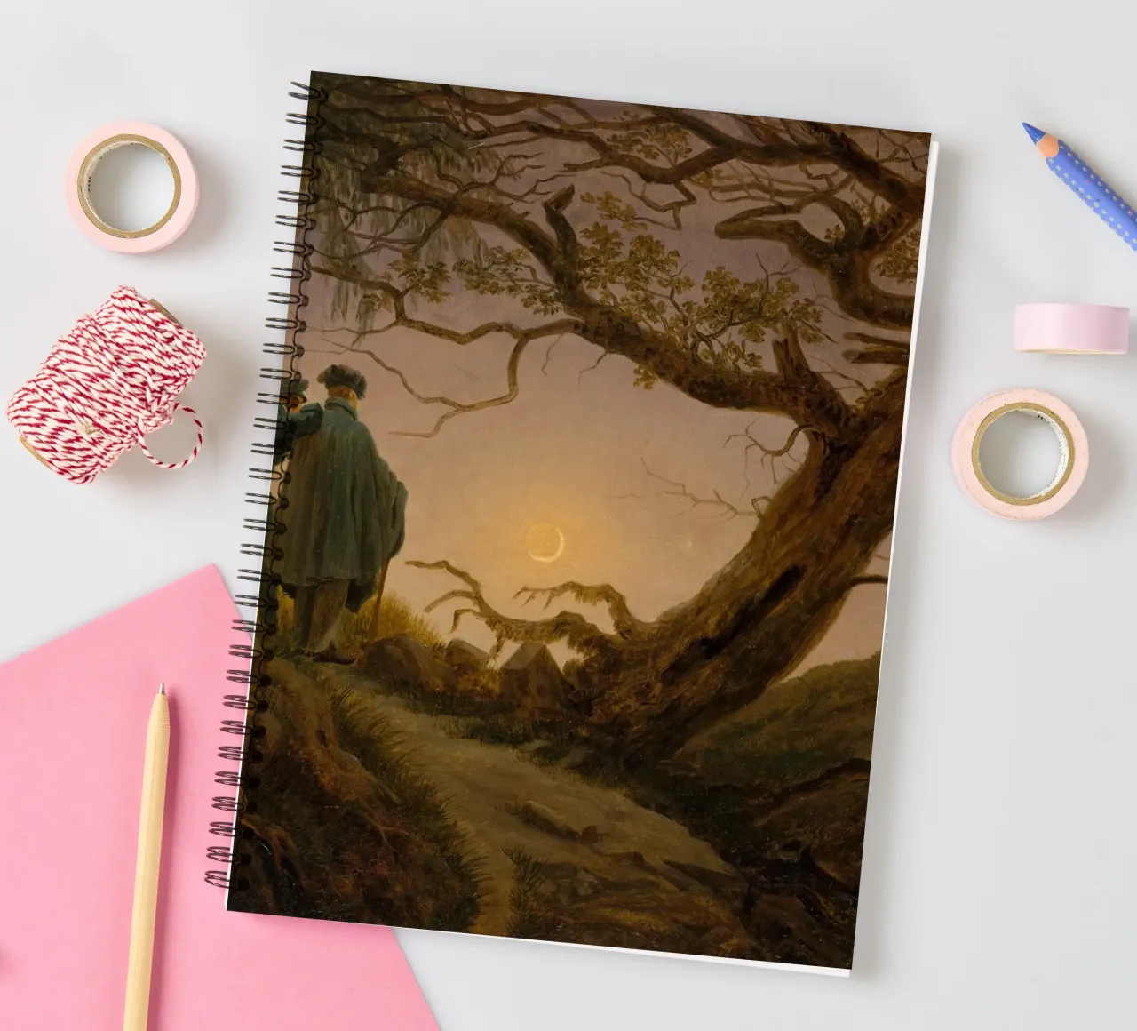 Caspar David Friedrich - Two Men Contemplating the Moon spiral notebook by Timeless Artworks