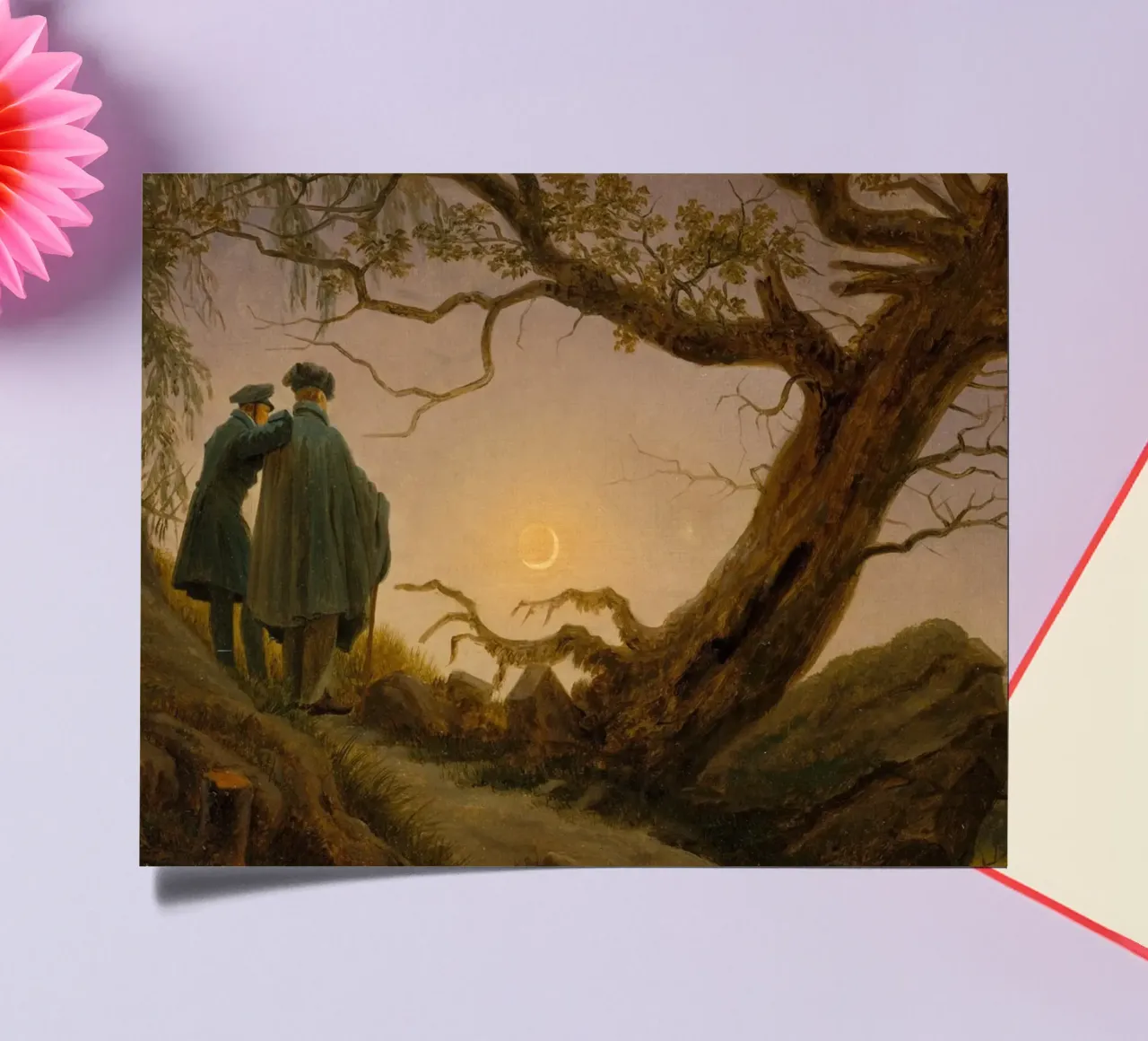 Caspar David Friedrich - Due uomini che contemplano la luna foglio adesivo da Timeless Artworks