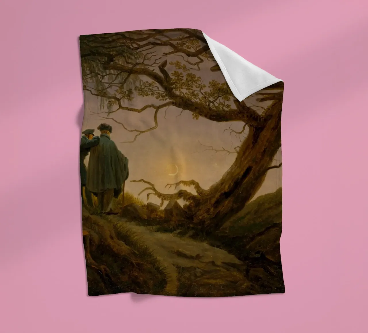 Caspar David Friedrich - Twee mannen die de maan aanschouwen fleecedeken van Timeless Artworks