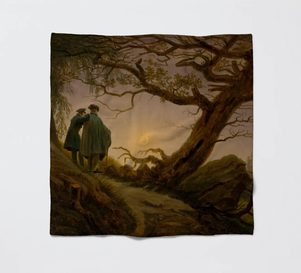 Caspar David Friedrich - Twee mannen die de maan aanschouwen fleecedeken van Timeless Artworks