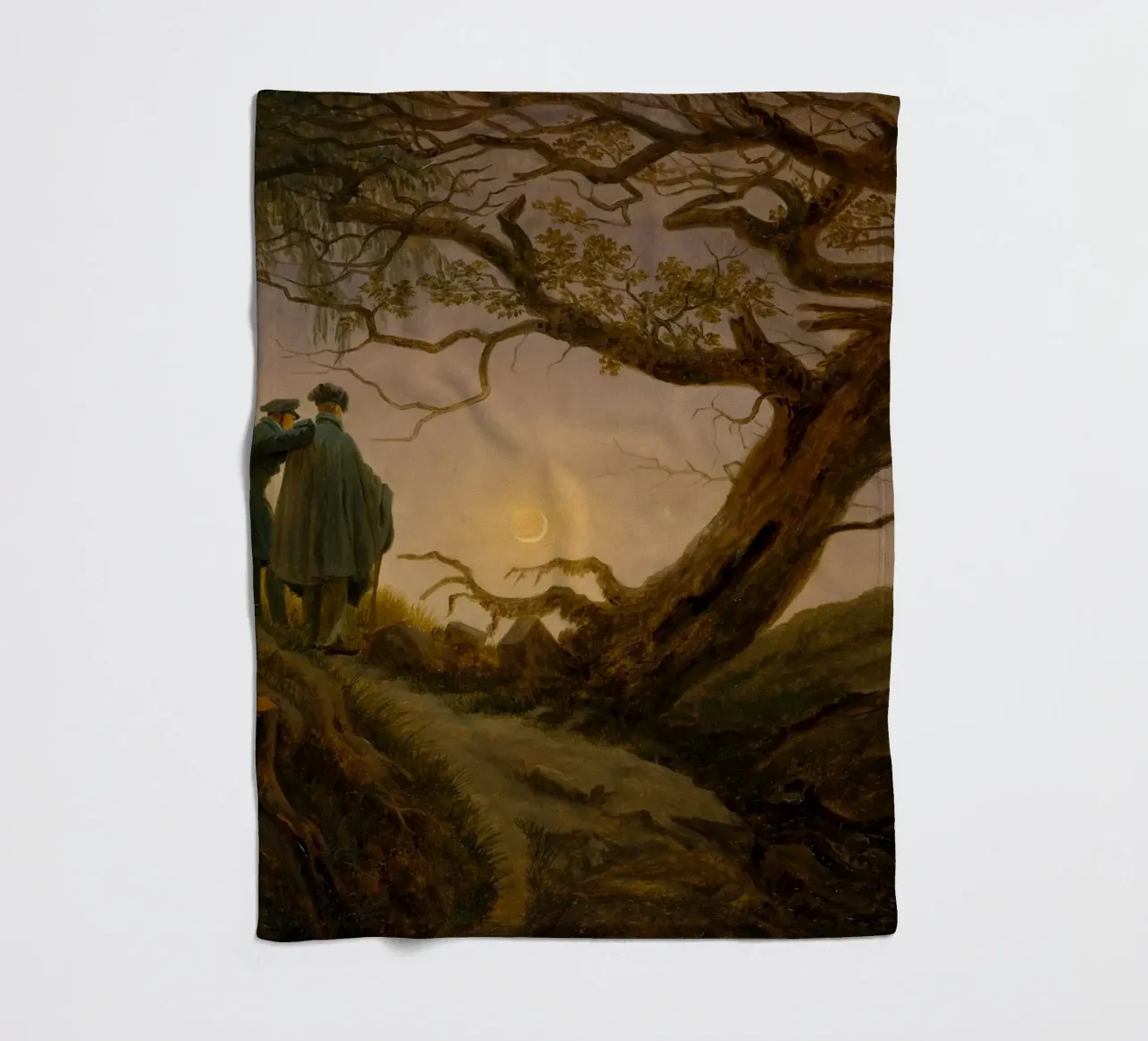 Caspar David Friedrich - Twee mannen die de maan aanschouwen fleecedeken van Timeless Artworks