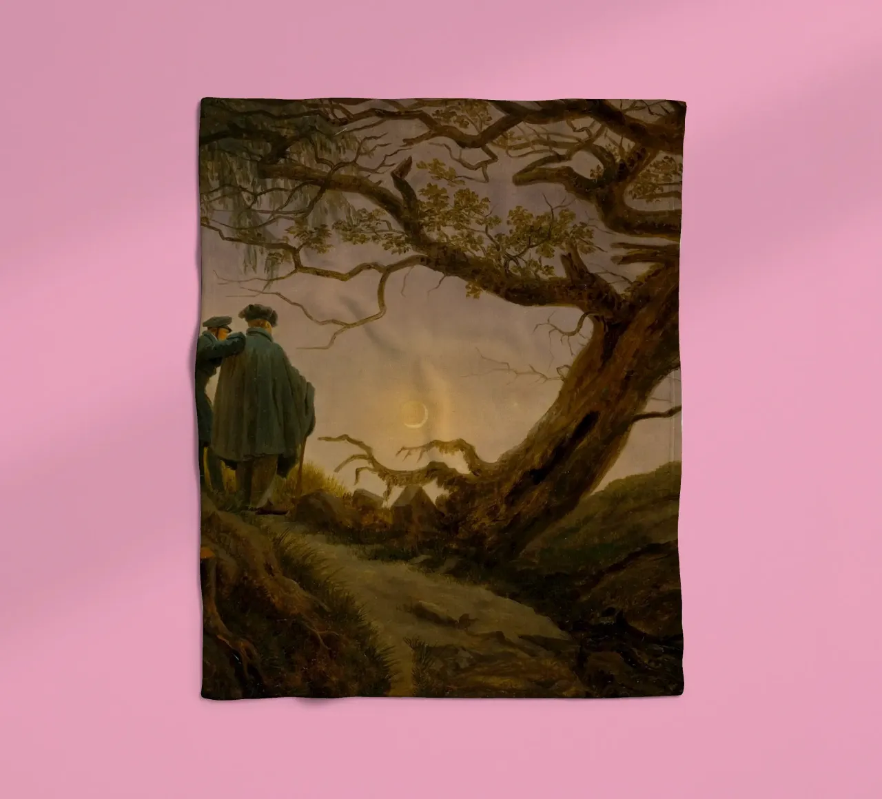 Caspar David Friedrich - Twee mannen die de maan aanschouwen fleecedeken van Timeless Artworks