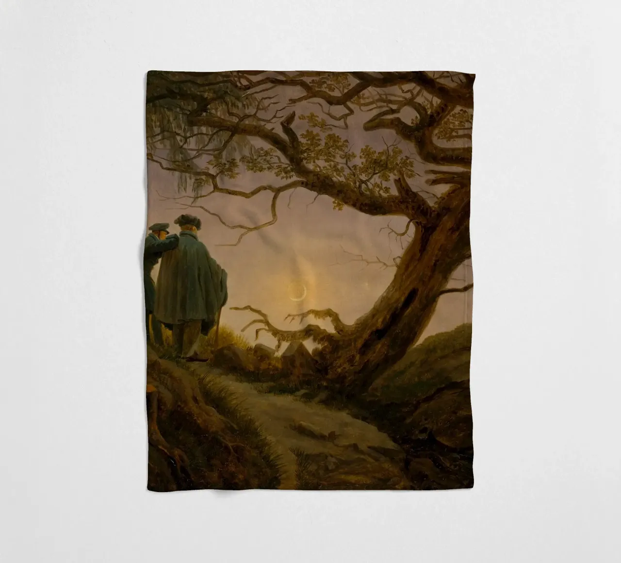 Caspar David Friedrich - Twee mannen die de maan aanschouwen fleecedeken van Timeless Artworks