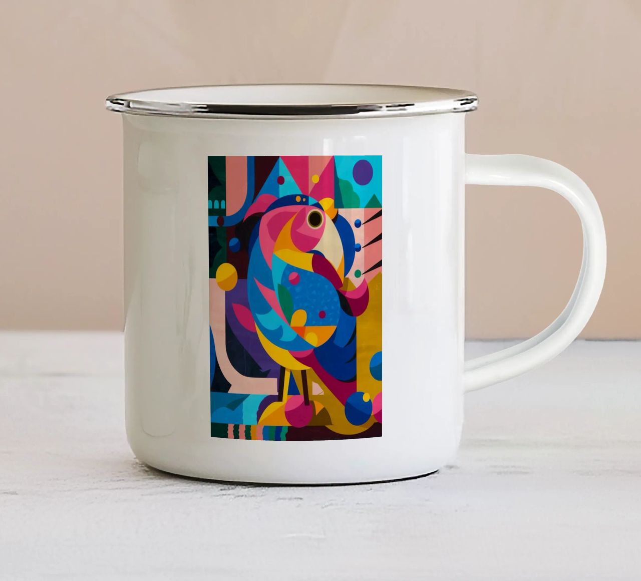 Uccello geometrico tazza in smalto da Monarco Virtuoso