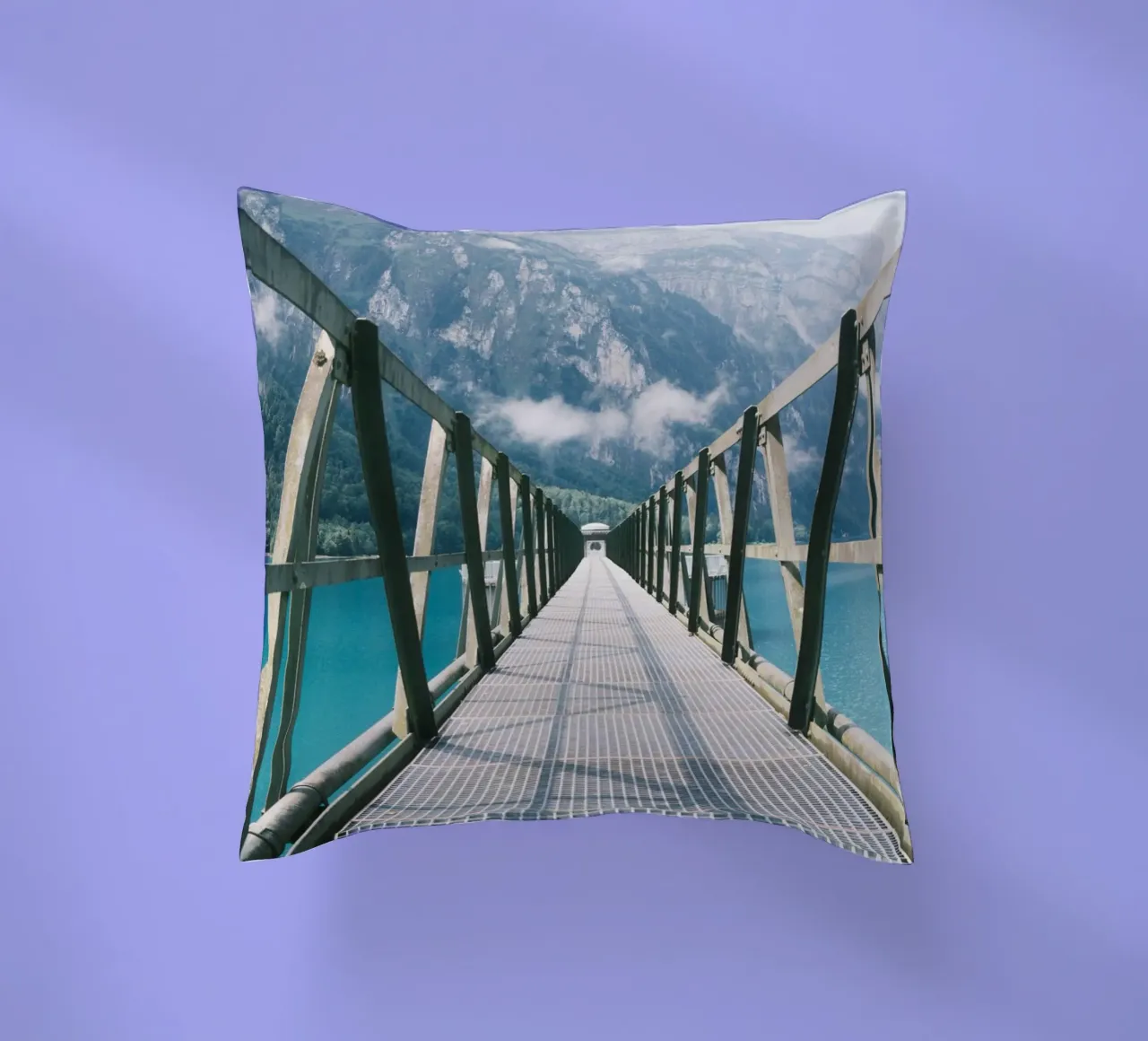 Industrial Bridge Over Tranquil Waters cuscino da FujiSwiss