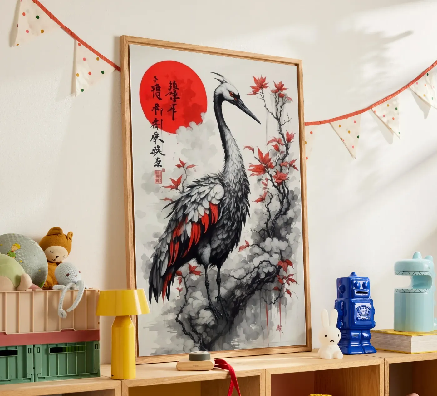 Dipinto con gru e sole rosso plexiglass da 🎁 NOBELART