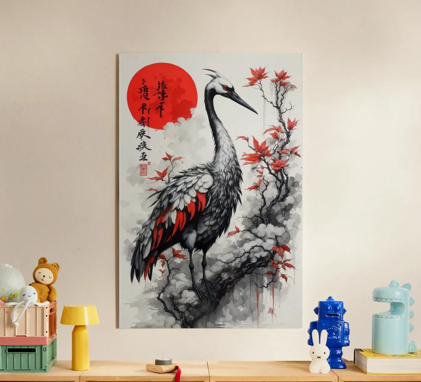 Dipinto con gru e sole rosso plexiglass da 🎁 NOBELART