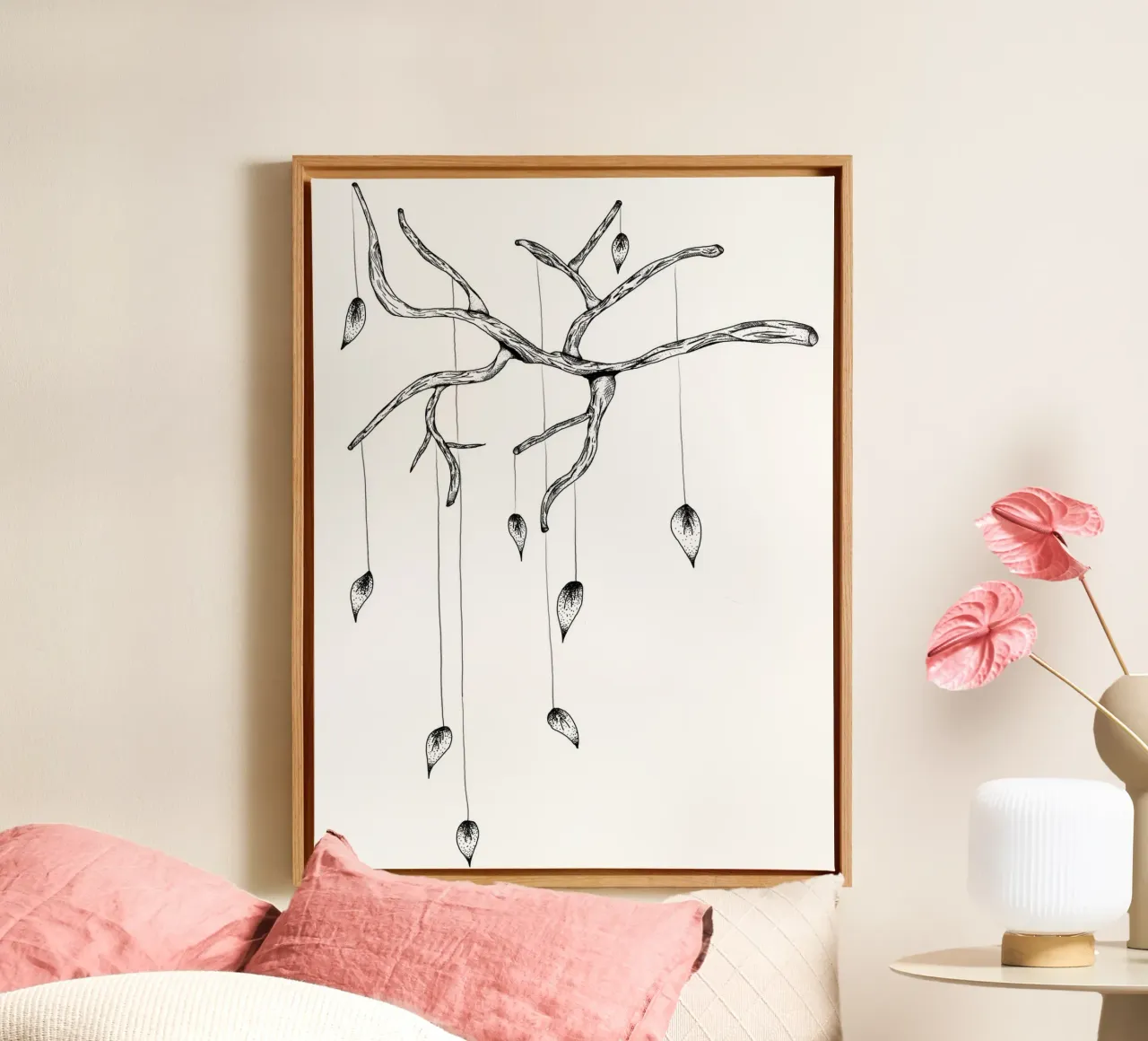 Lineart | falling Leaves Leinwand mit Schattenfugenrahmen von venten