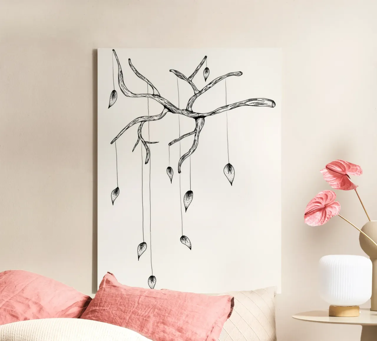 Lineart | falling Leaves Leinwand mit Schattenfugenrahmen von venten