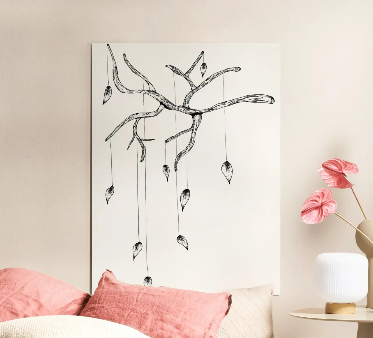 Lineart | falling Leaves poster con telaio in legno da venten