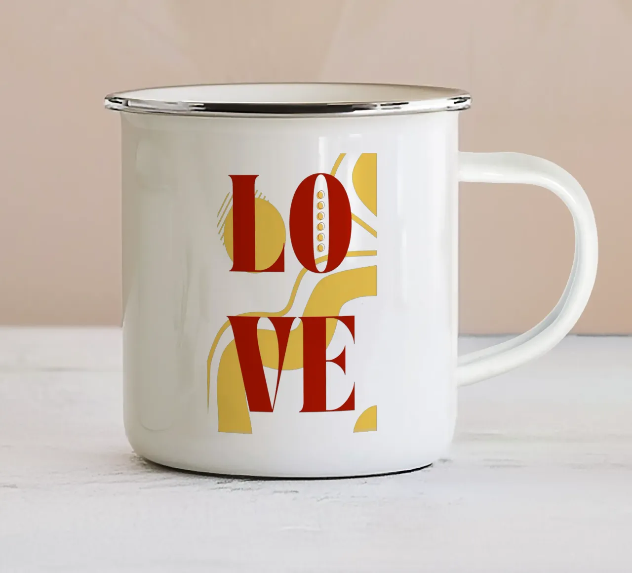 Love - beautiful minimalistic shapes art design enamel mug by Happy Mind Art