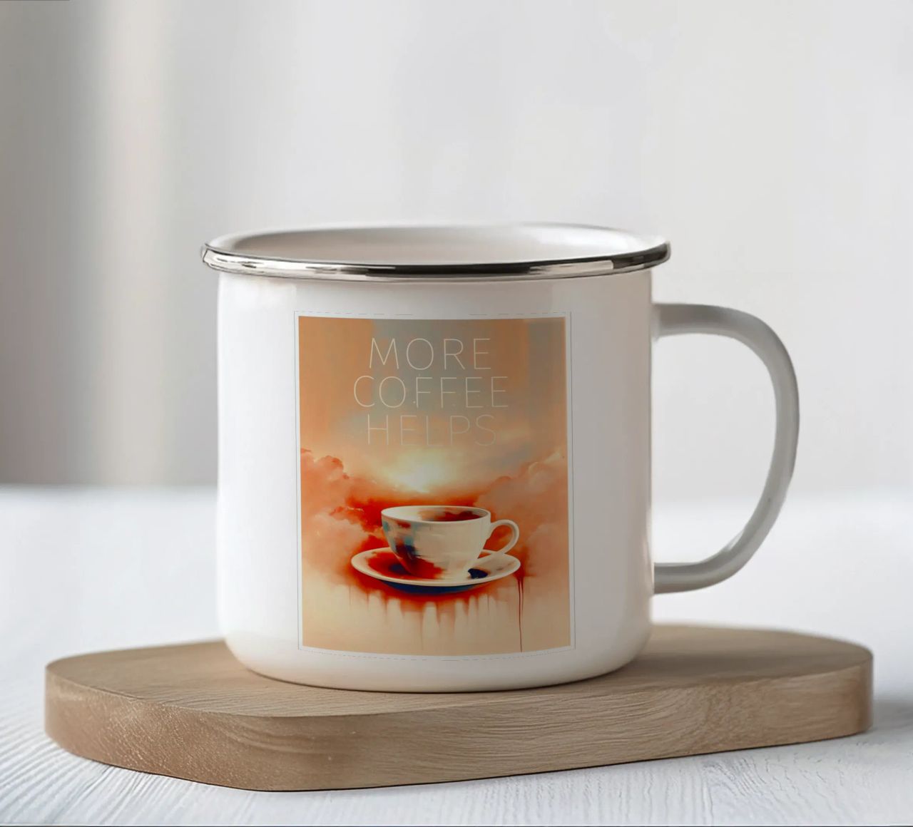 Nebbia mattutina e sogni di caffè tazza in smalto da Frame & Fame