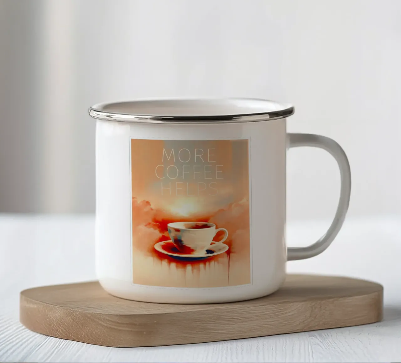 Morning mist & coffee dreams enamel mug by Frame & Fame