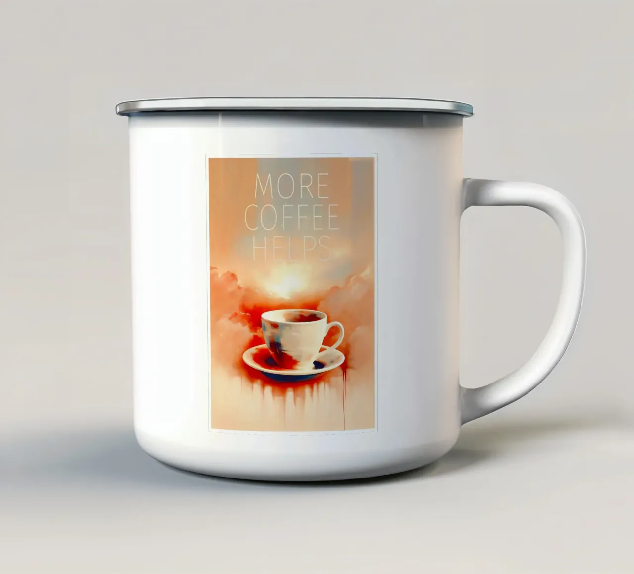 Niebla matinal y sueños de café taza de esmalte de Frame & Fame