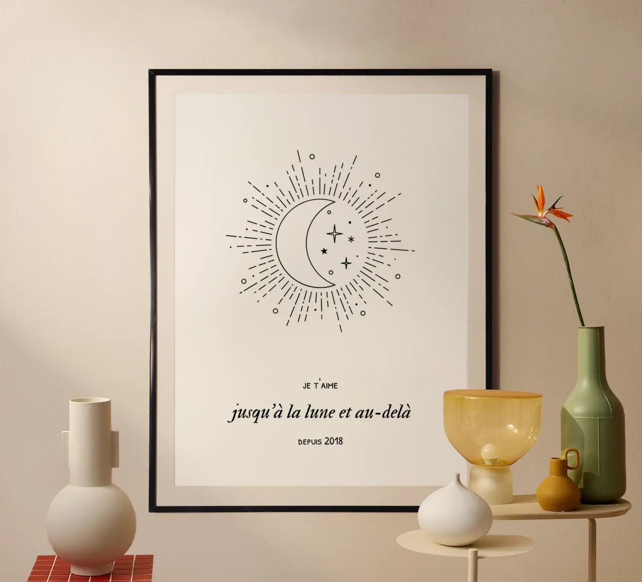 Jusqu'à la lune et au de-delà poster avec cadre en aluminium de Idées & Création