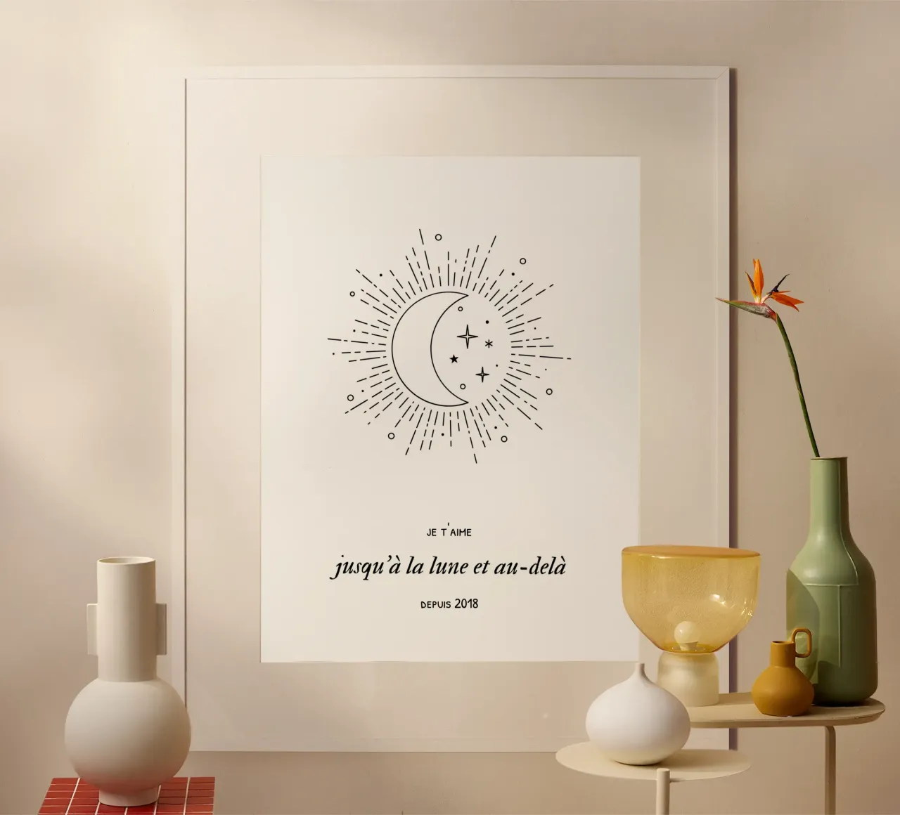 Jusqu'à la lune et au de-delà poster con telaio in legno da Idées & Création