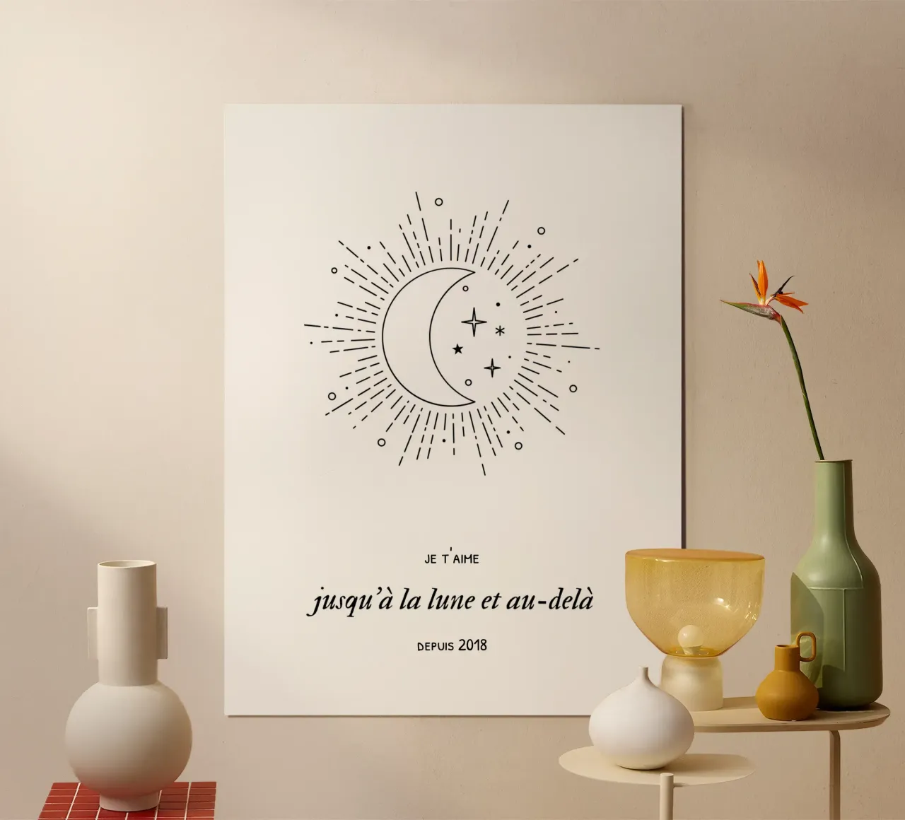 Jusqu'à la lune et au de-delà poster con telaio in legno da Idées & Création