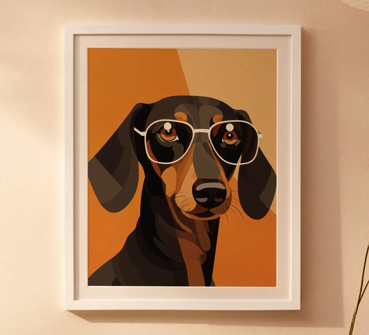 Bassotto con occhiali poster con telaio in alluminio da Katja Stehle Design