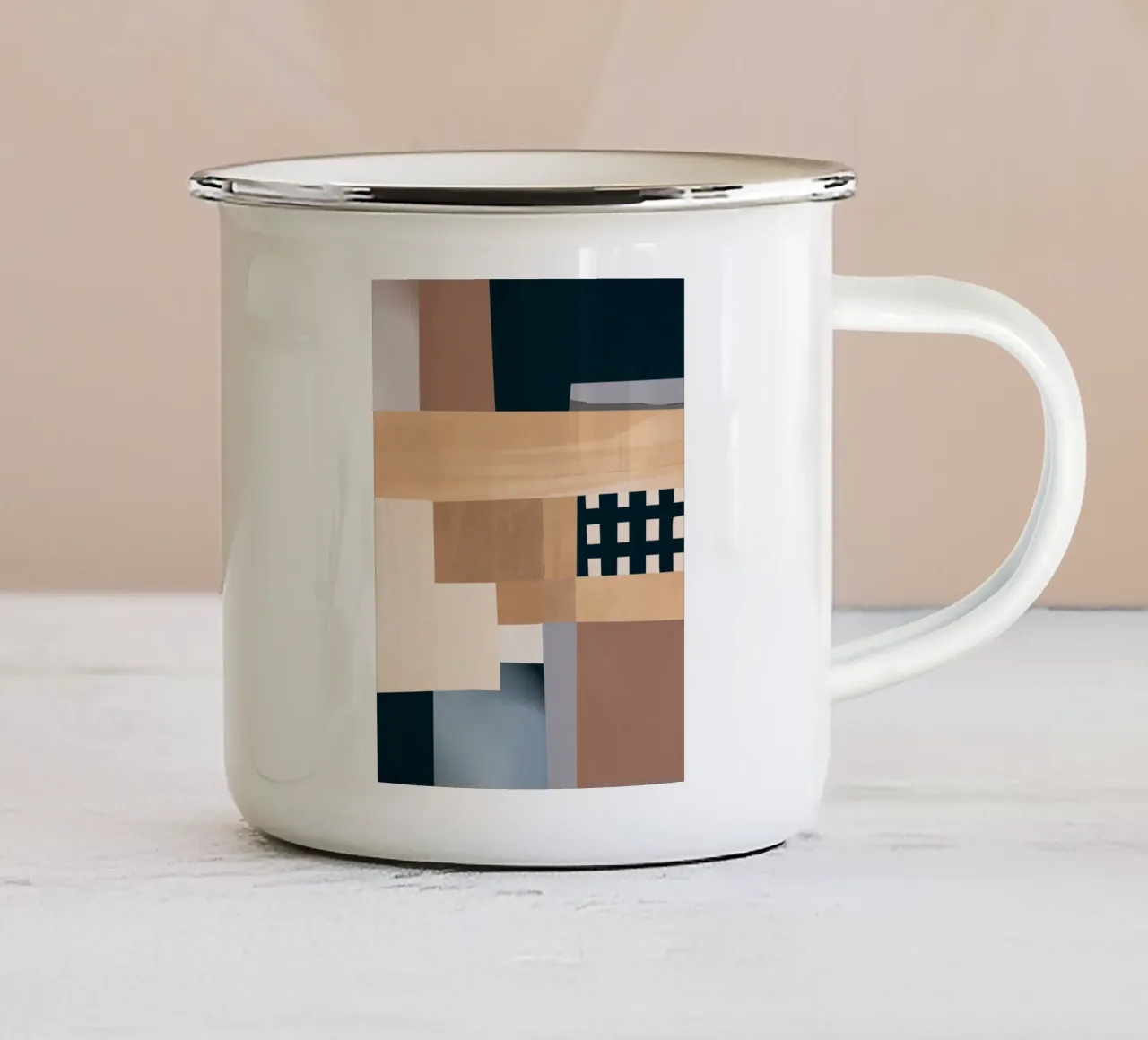Moderne Abstractie Mokka Mousse 3 emaille mok van Gaite