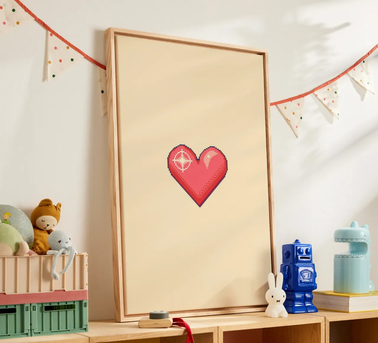 Pixel Heart – Retro Minimalist Art for Gamers & Lovers canvas with Floater frame by Ben & Clo creations