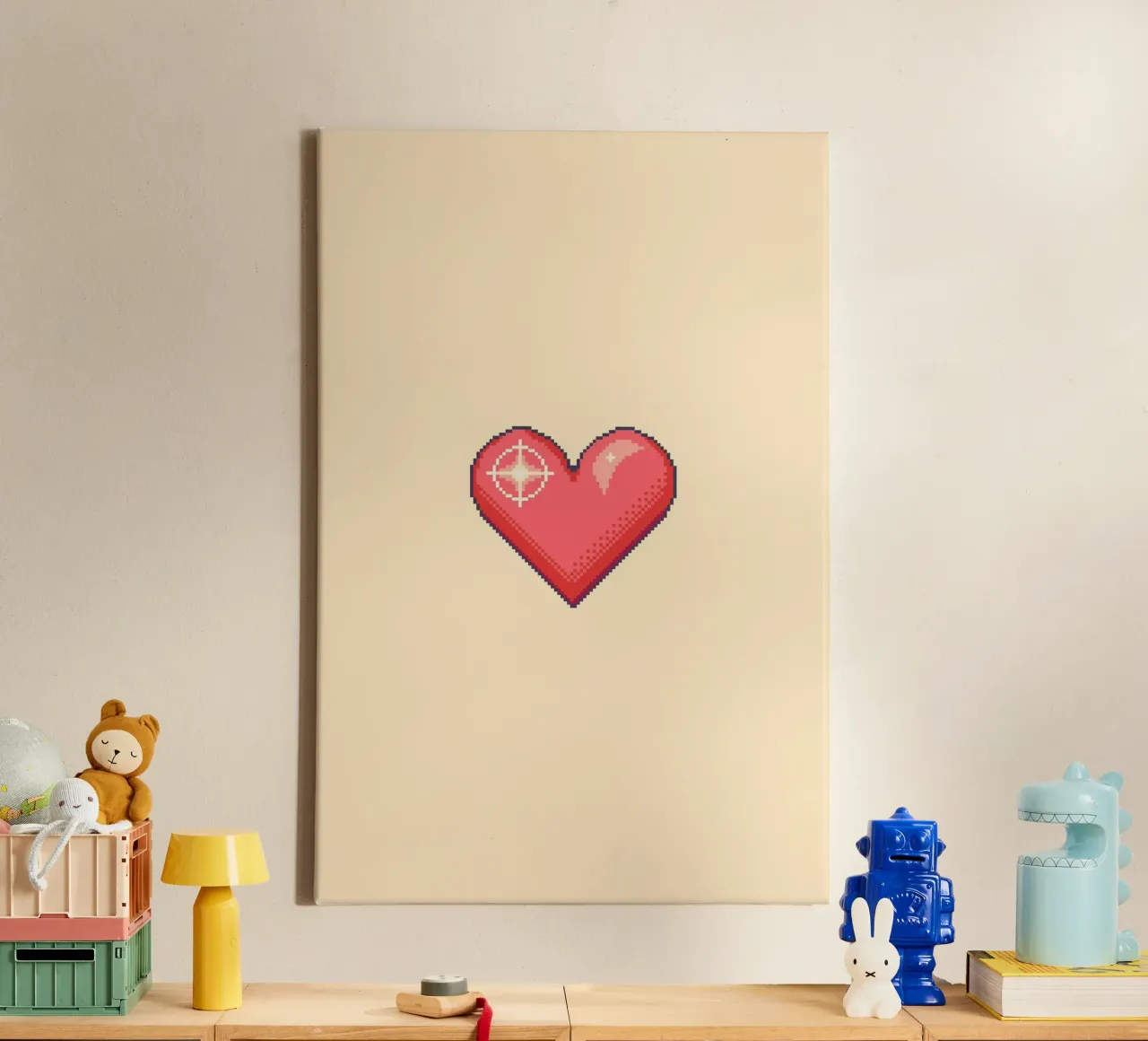Pixel Heart – Retro Minimalist Art for Gamers & Lovers canvas with Floater frame by Ben & Clo creations