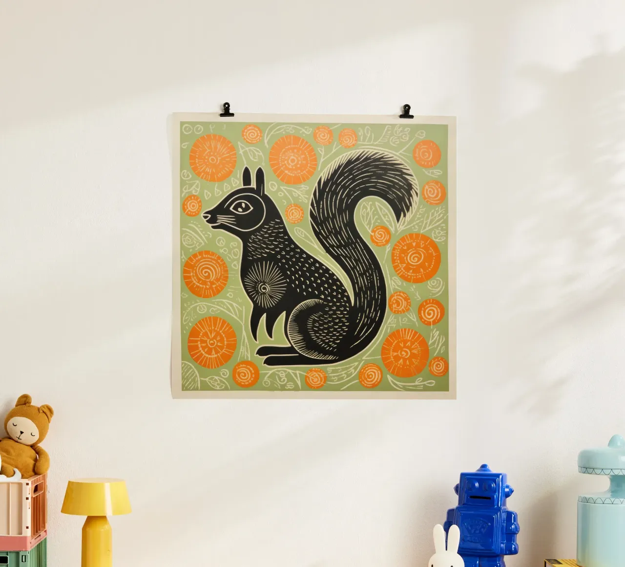 Scoiattolo verde 1 poster con telaio in legno da Minimal Animal Art
