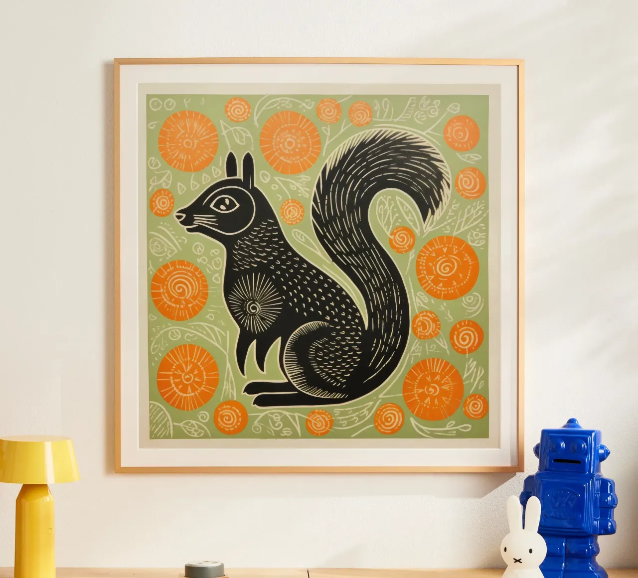 Scoiattolo verde 1 poster con telaio in legno da Minimal Animal Art