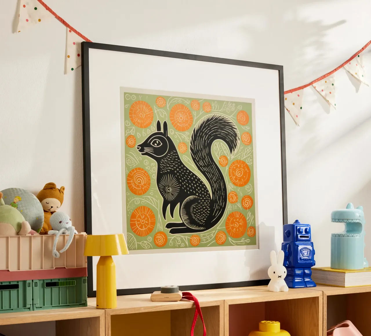Scoiattolo verde 1 poster con telaio in legno da Minimal Animal Art