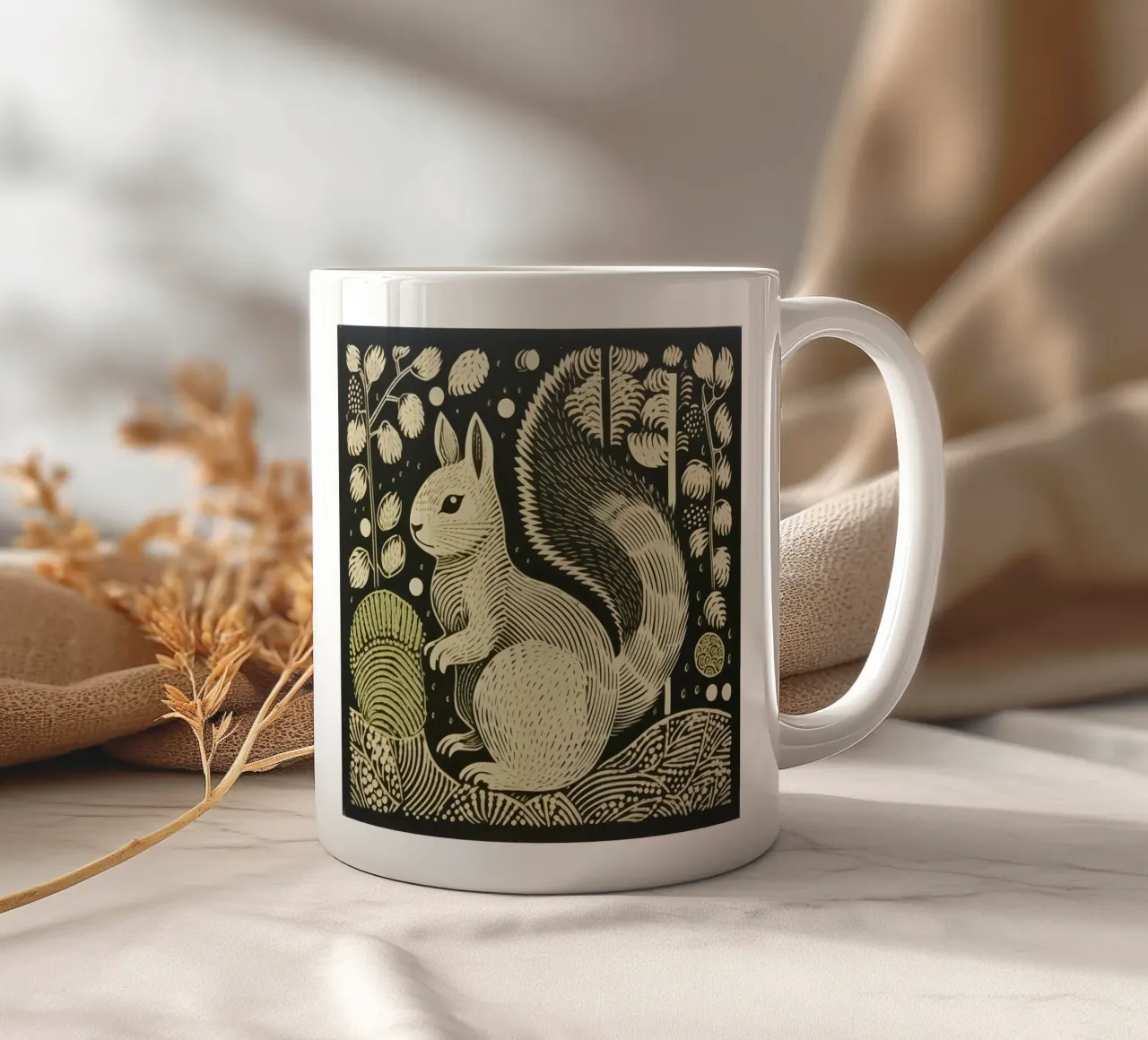 Scoiattolo verde 2 tazza in ceramica da Minimal Animal Art