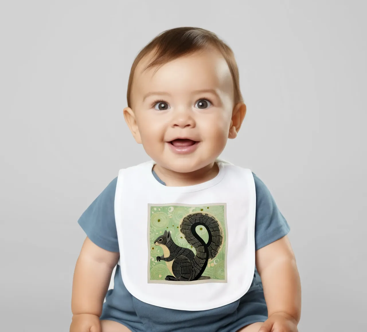 Green Squirrel 3 baby bib by Minimal Animal Art