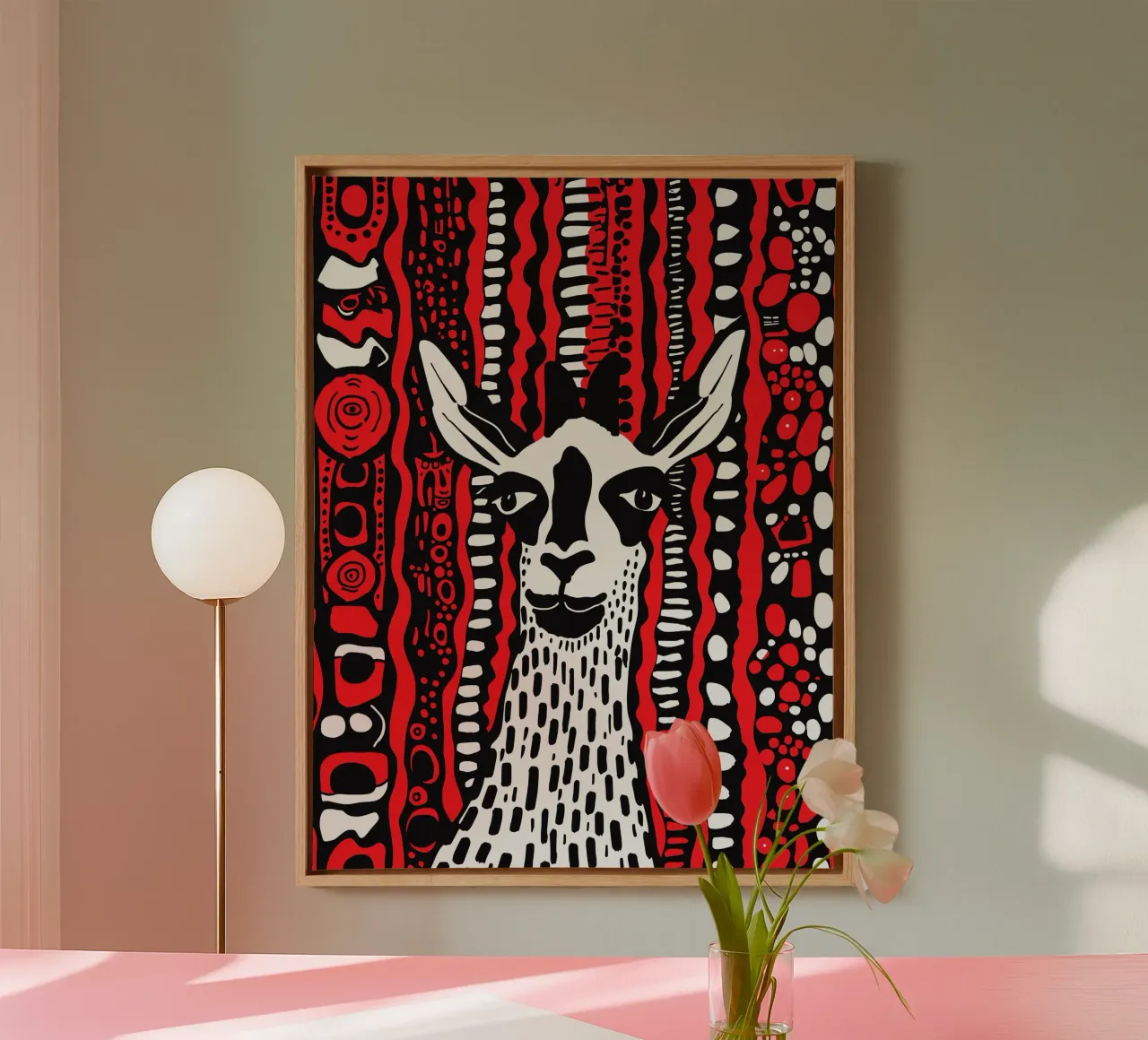 Red Lama Leinwand mit Schattenfugenrahmen von Hey Vincent
