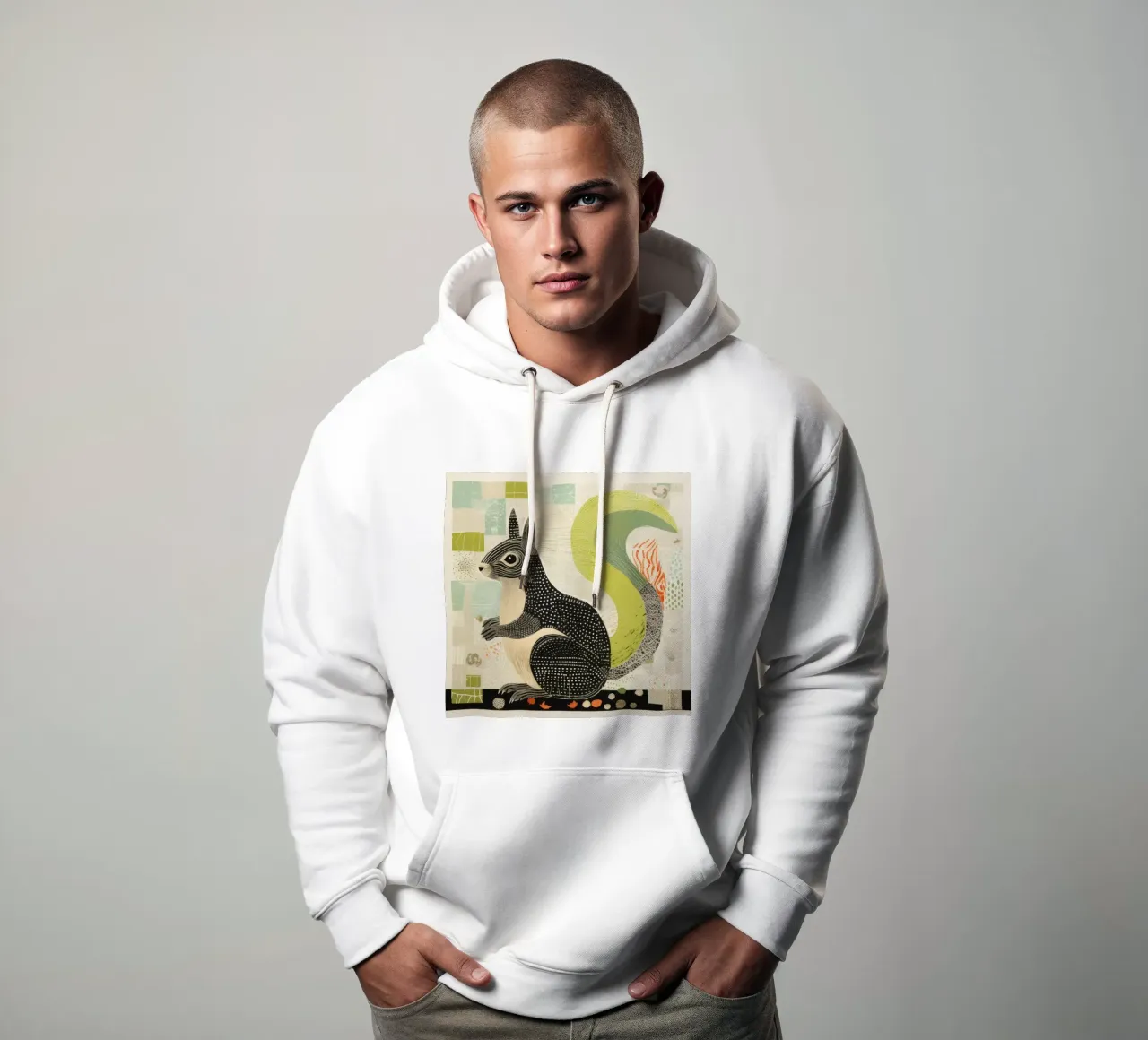 Scoiattolo verde 4 felpa con cappuccio da Minimal Animal Art